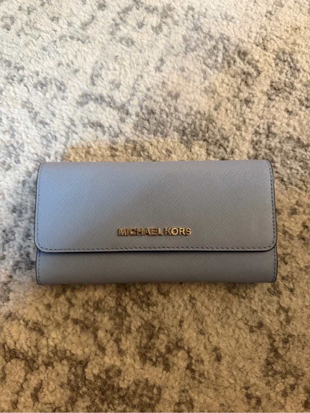 Michael Kors Powder Blue Saffiano Continental Wallet with Gold Logo